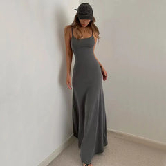Hnewly Summer Autumn Bodycon Women Dress Sexy Spaghetti Strap Sleeveless Solid Floor Length Dress Fashion Elegant Party Night Vestidos