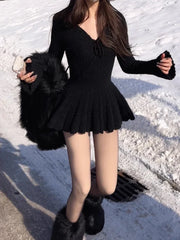 Hnewly cute winter outfits Sweet Knitted Sweater Dress Women Casual Long Sleeve Elegant French Y2k Mini Dress Even Party Autumn Korean Fashion Chic