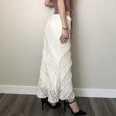 Hnewly Elegant Solid White Lace Skirt with Slit y2k Aesthetic Low Rise All-match Straight Long Skirts for Women Vintage Clothing