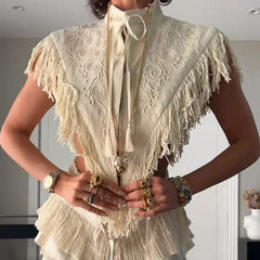 Hnewly Elegant Female Tassel Shawl Holiday Spring Women Tassel Patchwork Scarf Vacation Chic Lady Daily Commute Accessory Street