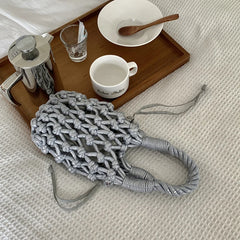 Hnewly Ins Hollowed Out Handmade Handbag Cotton Crochet Rope Woven Tote Bag Casual Versatile Vacation Beach Grass Bags