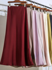 Hnewly Satin Fishtail Skirt Woman Korean Fashion Elastic High Waist Skirts for Women Spring/summer 2024 New Slim Long Dresses