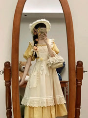 Hnewly New French Sweet Pastoral Style Slim Square Collar Yellow Plaid Dress Women + Ruffles Outer Dress Two-piece Dress Suit