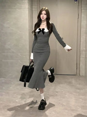 Hnewly spring 2025 fashion trend Baby Doll Collar Long Sleeve Women High-end Slimming Fishtail Long Dress