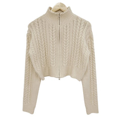 Hnewly Chunky Knit Zip Up Cardigan for Women Zipper Front Long Sleet Sweater Coat Knitwear Crop Sweater Korean Chic Fall Winter Outfit