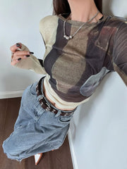 Hnewly Top Female Tie Dye Spring Autumn Slim Women's Long Sleeve T-shirt Sexy Crop Y2k Fashion Korea Goth Cheap Clothing Sales Clothes