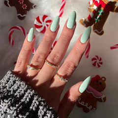 Hnewly Fashion Solid Color Wearable Nail Art Nude Pink Green Purple Long Stiletto Finished False Nails Press on Nails with Glue