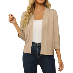 Hnewly Ladies' Plain Color Simple Classic Style 3/4 Sleeve Cropped Cardigan Sweater Spring Fall Versatile Open Front Lightweight Top