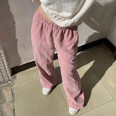 Hnewly Sweet Pink Casual Pants y2k Streetwear Elastic High Waist Loose Straight Trousers Women Harajuku Sweatpants Cute Coquette