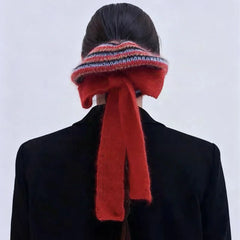 Hnewly 1pc INS Trendy Colorful Striped Knitted Hair Band with Ribbon Bow – Stylish New Hair Accessory