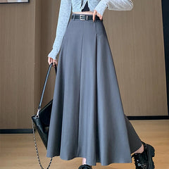 Hnewly Temperament High Waist Suit Skirts for Women Spring Autumn Solid Color Pleated Skirts Woman Casual A-Line Midi Skirts Lady