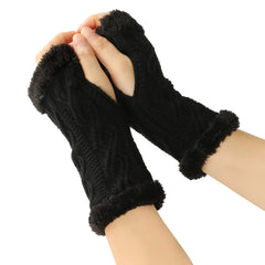 Hnewly 1pair Inner Fleece Soft Half Finger Gloves for Women Winter Warm Plush Knitted Fingerless Gloves Wrist Mittens Writting