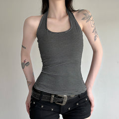 Hnewly Harajuku Black Striped Print Tank Top Women Summer Basic Casual Sleeveless Skinny Halter Crop Top y2k Vintage Ladies Vest