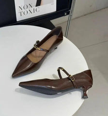 Lunivop French Vintage Pointed Mary Jane Shoes for Women Spring Workwear High Heels Woman Stiletto Heels Office Leather Shoes