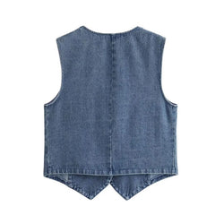 Hnewly Denim Waistcoat y2k Women Solid Color V Neck Single Breasted Sleeveless Vest Jeans Crop Top Jacket Summer Streetwear