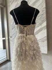 Hnewly Fashion Women Dress Sleeveless V Neck Feather Glitter Splicing Female Summer Party Dresses New Tide