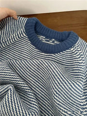 Hnewly Blue Striped Sweater for Women Y2K Autumn Winter Loose Lazy Style Patchwork Pullover Female Korean O Neck All Match Jumpers New