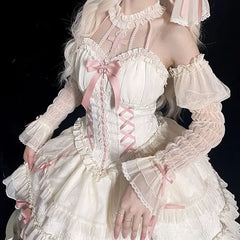 Hnewly Gothic Lolita Suspender Dress Women Sweet Cool Bow Cross Slim Lace Halter Neck JSK Dresses