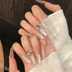 Lunivop 10pcs Handmade High Quality Fake Nails Cat Eye Gradient Press on Nails Wedding Bride Long Rhinestones Decorated False Nails