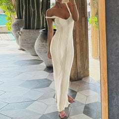 Hnewly Brand New Summer Street Holiday Style Sexy Hollow Out Sling V-neck Off-shoulder Backless Skinny Wraps Maxi Dress Beach