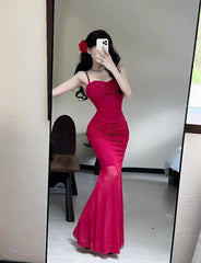 Hnewly Women Dresses Sleeveless Mesh Patchwork Elegant Slash Neck Sexy Fashion Mermaid Dress Party Female French Style