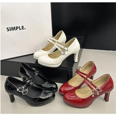 Lunivop Designer Luxury Patent Leather Thick Heel Women Mary Jane Shoes Fashion Belt Buckle Shoes Ladies Elegant Dress Dancing Pumps
