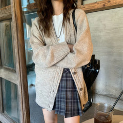 Hnewly Slouchy Knit Cardigan Sweater for Women Comfy Cable-knit Button Up Sweater Jacket Female Autumn Winter Vintage Outfit