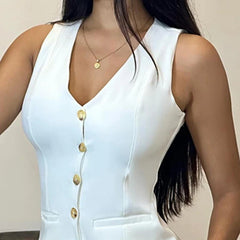 Hnewly Women Buttoned V-Neck Vest Top & Shorts Set Blazer Women Suits