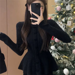Hnewly New Year Ruffles Women's Basic Pullovers Knitwear Long Sleeve Casual Loose Japanese Cute Sweet Girls Bow Red Knitted Sweaters