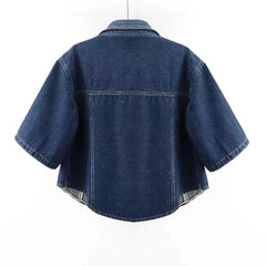 Hnewly Summer Short Sleeved Denim Jacket For Women 2025 Loose Single Breasted Turn Down Collar Loose Coat Korean Fashion Crop Top