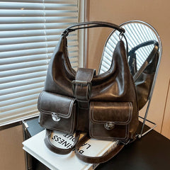 Hnewly Retro Large Capaci Casual Women's Tote Bag Underarm Bag Fall Winter New Sle Double oulder Bapa Trendy Leisure Handbags