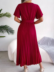 Hnewly Elegant High Waist Ruffled Sleeve Pleated Maxi Dress, Women's Clothing