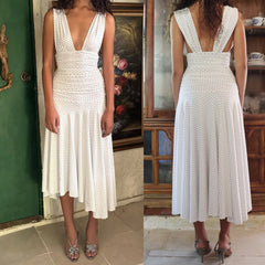 Hnewly Women Summer Vintage Polka Dot Print Sleeveless Backless Maxi Dress Sexy Boho Ruched High Waist A-line Dress Party Clubwear