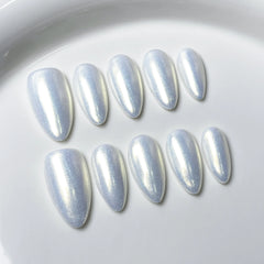 Hnewly 10Pcs Handmade Press on Nails Cat Eye Moon Decorations Aurora False Nails Short Almond Acrylic Wearable Manicure for Spice Girl