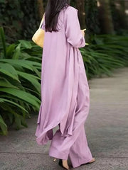 Hnewly Elegant Matching Sets Women Long Sleeve Split Shirt Casual Lapel Button Blouses Wide Leg Trousers Tracksuit Outifits