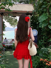 Hnewly Casual Beach Style Red Y2k Mini Dress Women Outwear Even Party Dress Korean Fashion Chic Sexy Bodycon Sleeveless Summer