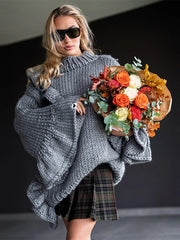 Hnewly Fashion Women's Dress O-neck Full Ruffle Sleeve Solid Loose Knitted Female Dresses Autumn Chic Lovely Straight Lady Robes