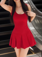 Hnewly Summer Sexy Mini Dress Women Club Party New Y2K Backless Lace Up Slim Fit Spicy Girl Pleated Dresses A-line short Skirt