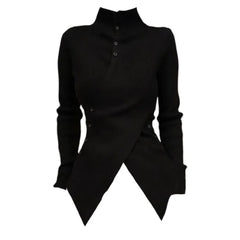 Hnewly Oversize Irregular Slim Fit Bottoming Sweaters Simple Black Turtleneck Knitted Tops Women Autumn New Long Sleeve Cardigan