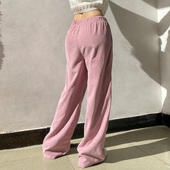 Hnewly Sweet Pink Casual Pants y2k Streetwear Elastic High Waist Loose Straight Trousers Women Harajuku Sweatpants Cute Coquette