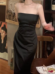 Hnewly DRESS TO IMPRESS Elegant Summer Spaghetti Strap Midi Women Dress Sexy Vintage Bodycon Prom Evening Party Fashion Vestidos Female Solid Robe New