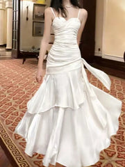 Hnewly Women Elegant Spaghetti Straps Ruffles Graduation Party Dress Slim Waist Wedding Bridesmaid Dresses Festival Formal Clothes New