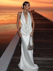 Hnewly Sexy 2-Piece Set Women Y2K Swing Collar Arabesques Backless Tops+Smooth Skirts Vacation Beach Party Matching Suits