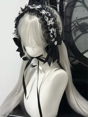 Lunivop Goth Bunny Ear Bow Hair bands Harajuku Gothic Lolita Y2K girl Rabbit ears hair band Punk Lace Ruffled Headband Hair Hoop