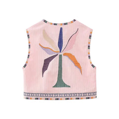 Hnewly Waistcoat Vest y2k Clothes Women Boho Embroidery Round Neck Sleeveless Open Front Jacket Tops 2000s Clothing Streetwear