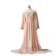 Hnewly Maternity Dress Photography Off Shoulder Button Down Long Sleeve Pregnancy Gown Elegant Baby Shower Photo Shoot Outfit