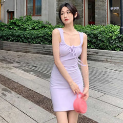 Hnewly Sexy Nightclub Lace up Bow Elegant Girl Summer New Korean Edition Retro Wrapped Chest Sexy Sleeveless Dress