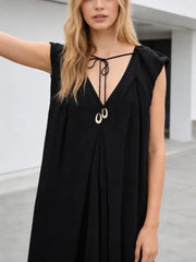 Hnewly Women Sexy V-neck Flutter Sleeve Long Dress Chic Solid Sleeveless Backless Loose Casual Maxi Dresses New Highstreet Outwear
