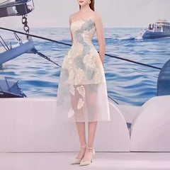 Hnewly Fashion Women Dress Sleeveless Strapless Lace Embroidery Female Summer Party Dresses New Tide