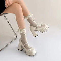 Lunivop New Women Pumps Elegant Butterfly-knot Shoes Ladies Elegant Thick High Heels Wedding Party Mary Jane Shoes New Spring Shoes